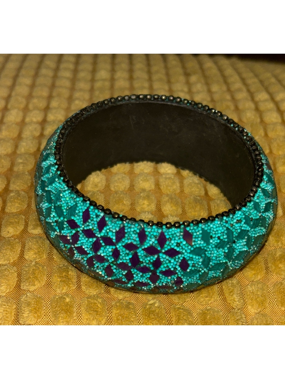 Vintage Mosaic Glass Bangle Teal Purple Geometric Bracelet